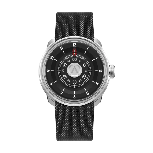 Montre Aisiondesign Watches pour homme de couleur argent avec bracelet en acier NGIZED Suspended Dial - Black Dial 42.5MM