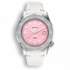 Stříbrné pánské hodinky Squale s koženým páskem 1521 Onda Pink Leather - Silver 42MM Automatic