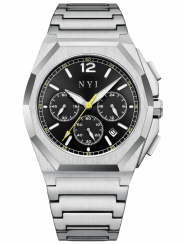 Stříbrné pánské hodinky NYI Watches s ocelovým páskem Lenox - Silver 41MM