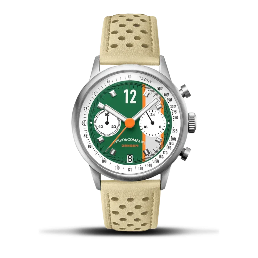 Men's silver Ferro & Company with leather strap Race Master Chronograph GREEN GLF 39MM