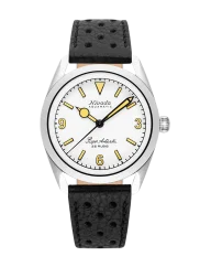 Men's silver Nivada Grenchen watch with leather strap Super Antarctic White 3.6.9 Cream 32066A10 38MM