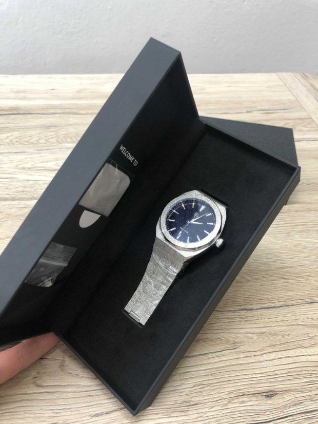 Men's silver Paul Rich watch with steel strap Frosted Star Dust - Green Silver 42MM