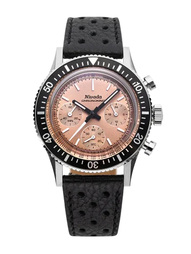 Strieborné pánske hodinky Nivada Grenchen s koženým opaskom Chronoking Mecaquartz Salamon Black Racing Leather 87043Q10 38MM