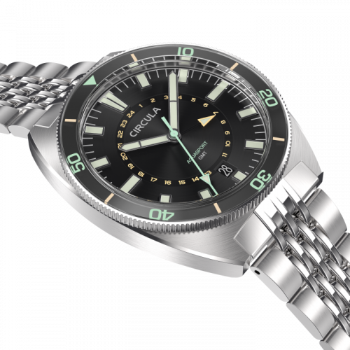 Muški srebrni sat Circula Watches s čeličnim pojasom AquaSport GMT - Black 40MM Automatic