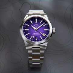 Stříbrné pánské hodinky Henryarcher Watches s ocelovým páskem Verden GMT - Purple Eclipse 39MM Automatic