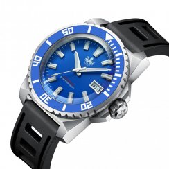 Stříbrné pánské hodinky Phoibos Watches s gumovým páskem Levithan PY032B DLC 500M - Automatic 45MM