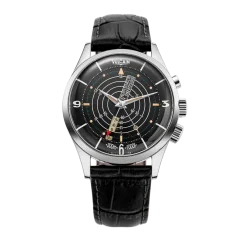 Silberne Herrenuhr Vulcain mit Lederband Nautical Heritage Black Beige Patina Steel Triple Caseback - Black Calf Skin Leather Alligator Printed 42MM Automatic