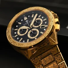 Zlaté pánské hodinky Louis XVI s ocelovým páskem Frosted Le Monarque 1215 - Gold 42MM