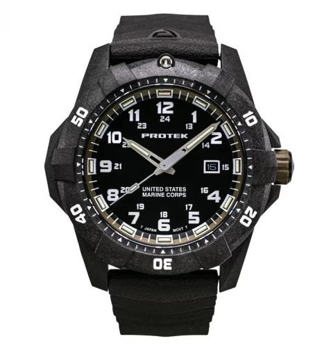 Čierne pánske hodinky ProTek Watches s gumovým pásikom Official USMC Series 1016 42MM