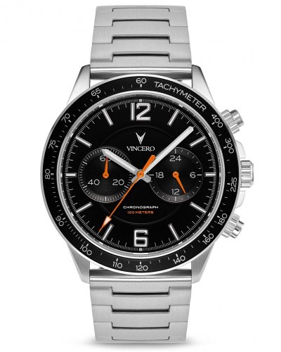 Srebrny męski zegarek Vincero ze stalowym paskiem The Apex Black Ember 42MM