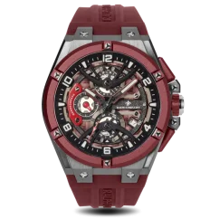 Stříbrné pánské hodinky Ralph Christian s gumovým páskem The Apex Chrono - Crimson Steel 46MM
