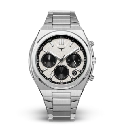 Ασημένια ανδρικά ρολόγια Zinvo Watches με ατσάλινο ιμάντα Rival - Chrono Panda 42MM