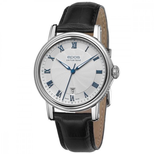 Srebrny męski zegarek Epos ze skórzanym paskiem Emotion 3390.152.20.20.25 41 MM Automatic