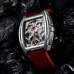 Men's silver CIGA Design watch with rubber strap Series Z Stainless Steel Red 41MM Automatic