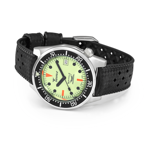 Stříbrné pánské hodinky Squale s gumovým páskem 1521 Full Luminous - Silver 42MM Automatic