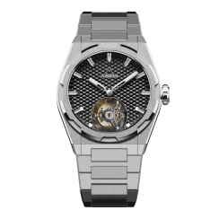 Silberne Herrenuhr Aisiondesign Watches mit Stahlband Tourbillon Hexagonal Pyramid Seamless Dial - Black 41MM