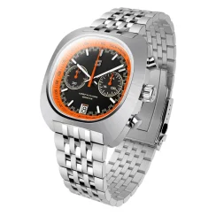 Men's silver Straton Watch with steel strap Comp Driver Black / Orange 42MM