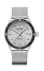 Herrenuhr aus Silber Delma Watches mit Stahlband Cayman Silver / Black 42MM Automatic