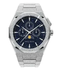Men's silver Paul Rich watch with steel strap Frosted Star Dust II Moonphase - Silver 43MM