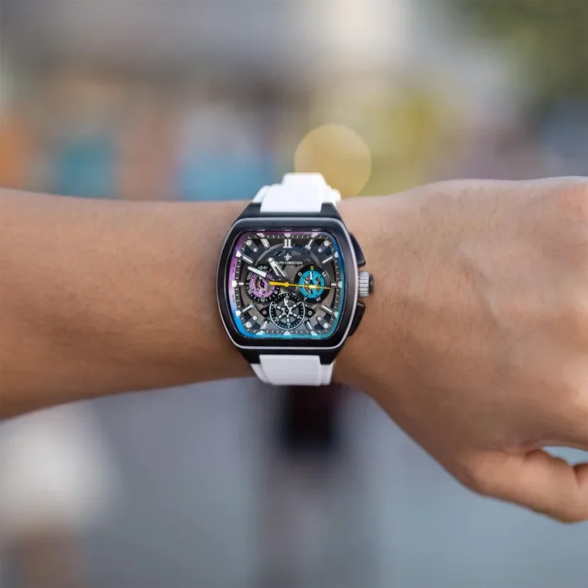 Černé pánské hodinky Ralph Christian s gumovým páskem The Vector Sport - Polar Flux 47MM