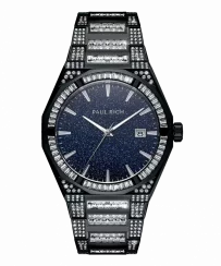 Relógio Paul Rich preto para homem com pulseira de aço Iced Star Dust II - Black 43MM