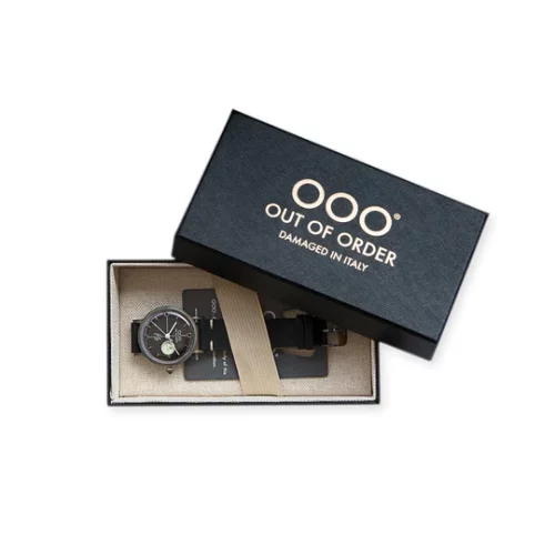 Relógio Out Of Order Watches prata para homens com pulseira de couro Firefly 36 Black 36MM