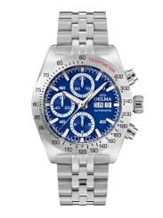Męski srebrny zegarek Delma Watches ze stalowym paskiem Montego Silver / Blue 42MM Automatic