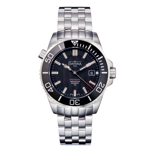 Męski srebrny zegarek Davosa ze stalowym paskiem Argonautic Lumis - Silver/Black 43MM Automatic