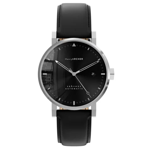 Reloj Henryarcher Watches plata para hombre con correa de cuero Sekvens - Dunkel 40MM Automatic