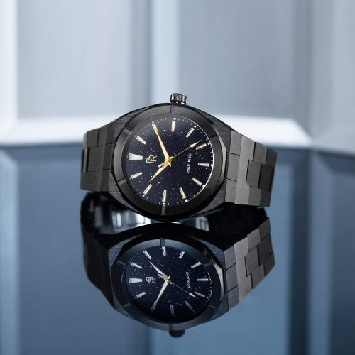 Černé pánské hodinky Paul Rich s ocelovým páskem Star Dust - Black 42MM