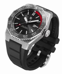 Relógio Paul Rich prata para homens com pulseira de borracha Aquacarbon Pro Midnight Silver - Sunray 43MM Automatic