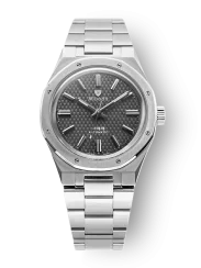 Męski srebrny zegarek Nivada Grenchen ze stalowym paskiem F77 TITANIUM ANTHRACITE 68006A77 37MM Automatic