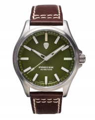 Men's silver ProTek Watch with leather strap Field Series 3005 40MM