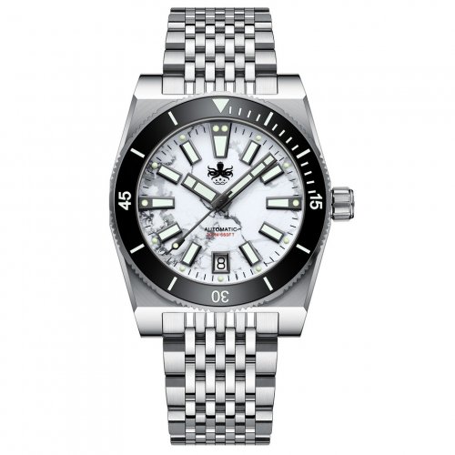 Miesten hopeinen Phoibos Watches -kello teräshihnalla Narwhal PY051E - Automatic 38MM