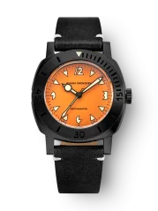 Men's black Nivada Grenchen watch with leather strap Depthmaster Black Pumpkin 14131A15 39MM Automatic
