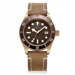 Złoty zegarek męski Aquatico Watches ze skórzanym paskiem Bronze Sea Star Brown Automatic 42MM