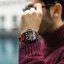 Čierne pánske hodinky Ralph Christian s koženým opaskom The Intrepid Chrono - Red 42,5MM