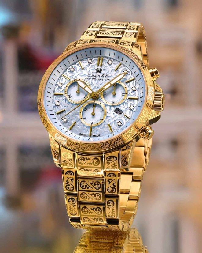 Zlaté pánské hodinky Louis XVI s ocelovým páskem Palais Royale With Diamond 1802 - Gold 43MM