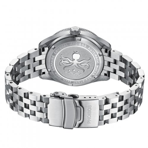 Reloj Phoibos Watches plateado para hombre con correa de acero GMT Wave Master 200M - PY049C Black Automatic 40MM