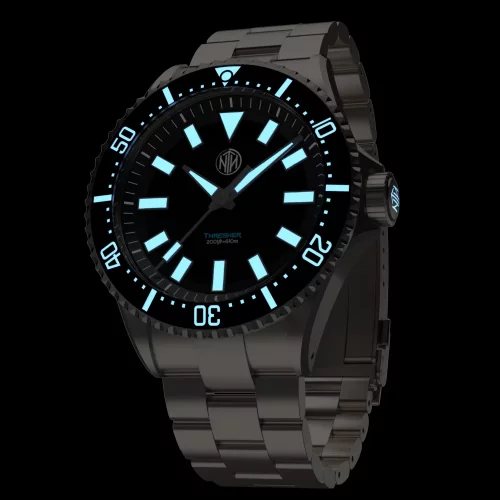 Montre NTH Watches pour homme en argent avec bracelet en acier 2K1 Subs Thresher No Date - Black Automatic 43,7MM