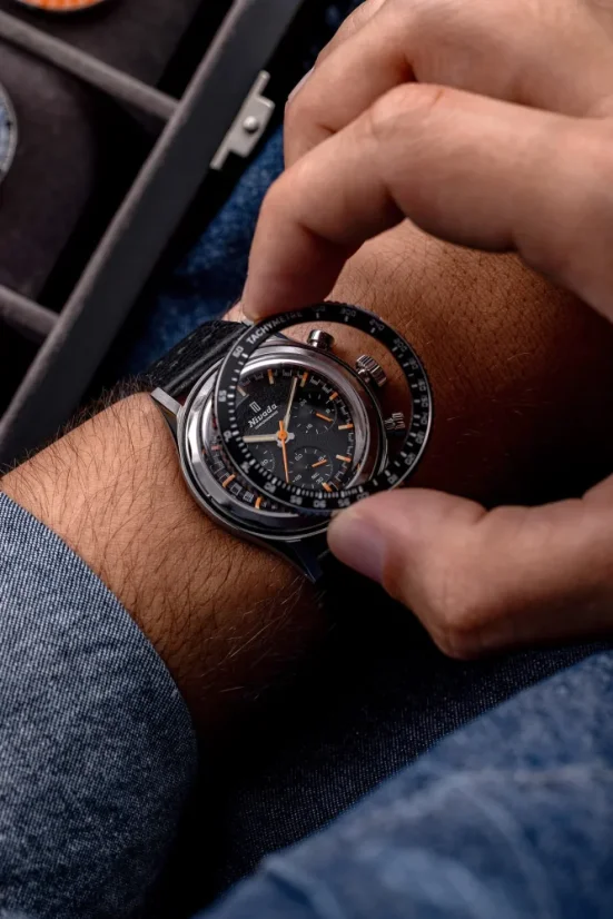 Men's silver Nivada Grenchen watch with rubber strap GMT Bezel