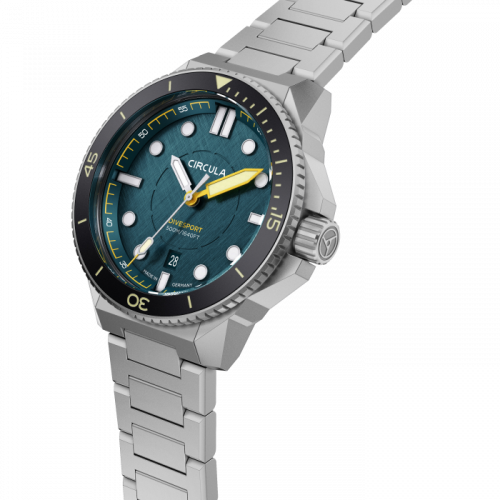 Strieborné pánske hodinky Circula Watches s ocelovým pásikom DiveSport Titan - Petrol / Black DLC Titanium 42MM Automatic