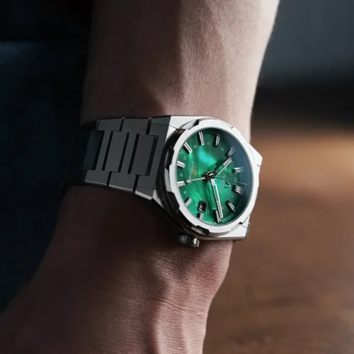 Strieborné pánske hodinky Aisiondesign Watches s ocelovým pásikom HANG GMT - Green MOP 41MM Automatic