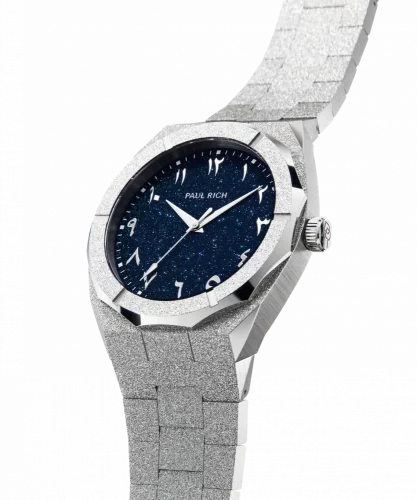 Męski srebrny zegarek Paul Rich ze stalowym paskiem Frosted Star Dust Arabic Edition - Silver Oasis 45MM