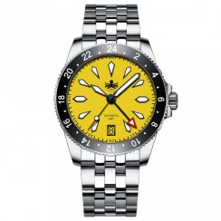 Stříbrné pánské hodinky Phoibos Watches s ocelovým páskem Voyager PY035F Canary Yellow - Automatic 39MM