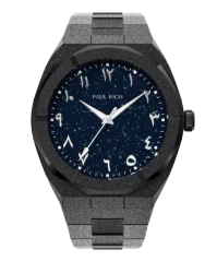 Černé pánské hodinky Paul Rich s ocelovým páskem Frosted Star Dust Arabic Edition - Black Midnight Oasis 45MM