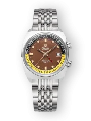 Men's silver Nivada Grenchen watch with steel strap Antarctic GMT - Black 32061A04 36MM Automatic