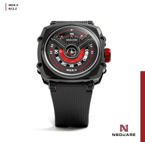 Orologio da uomo Nsquare in nero con cinturino in gomma NSQUARE NICK II Black / Red 45MM Automatic
