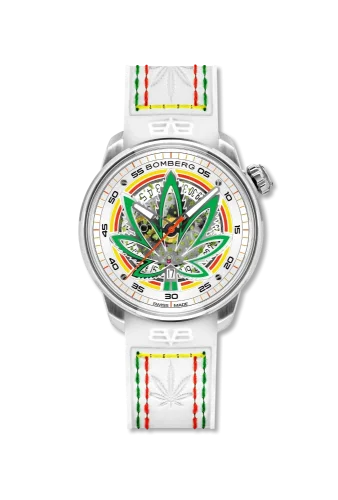 Strieborné pánske hodinky Bomberg Watches s gumovým pásikom CBD WHITE 43MM Automatic