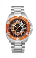 Herrenuhr aus Silber Delma Watches mit Stahlband Star Decompression Timer Silver / Orange 44MM Automatic
